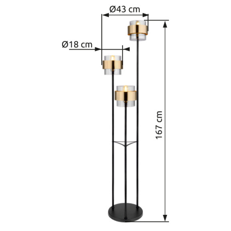 Stojanové svietidlo, kov čierny matný, sklo, mosadz, vypínač, ø: 430mm, V: 1670mm, dĺžka kábla 1800m 20