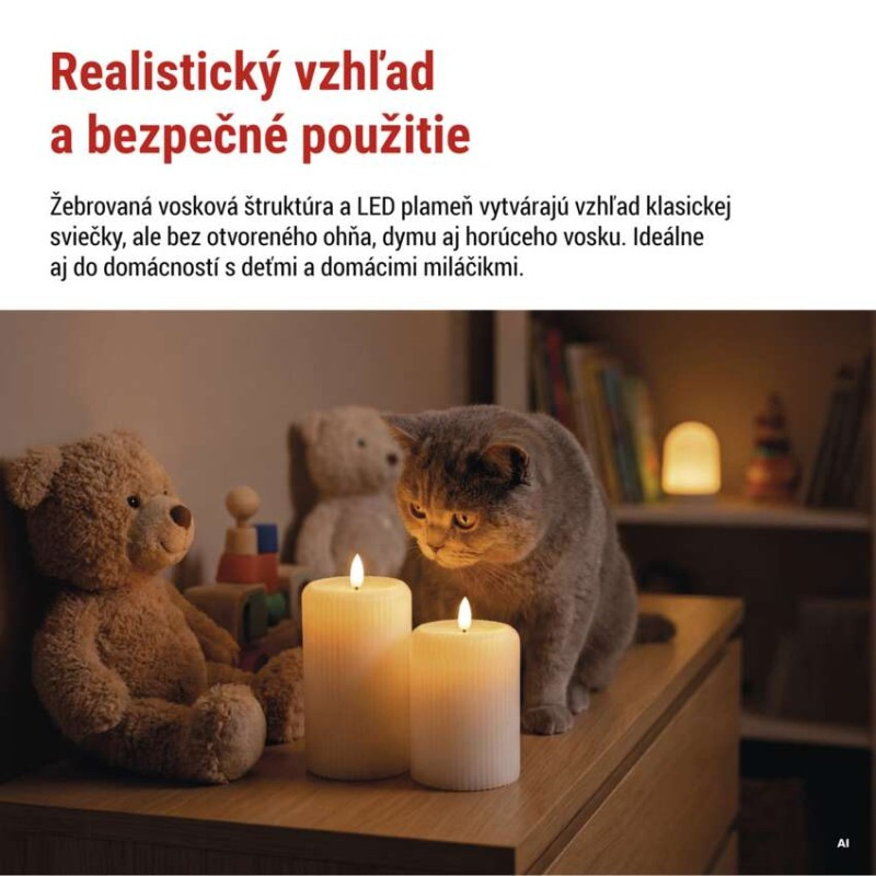 LED dekorácia – 2x vosková sviečka s realistickým plameňom, 4x AA, teplá biela, časovač 6