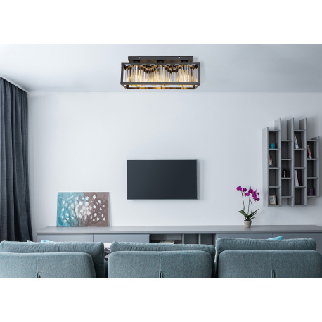 Stropné svietidlo kov čierny matný, sklenené kryštály dymovej farby, DxŠxV: 510x170x205mm, bez žiaro 1