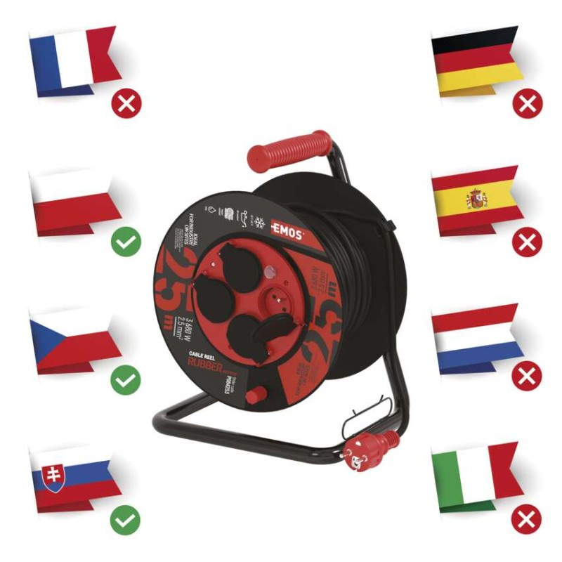 Vonkajší predlžovací kábel na bubne 25 m / 4 zás. / čierny / guma-neoprén / 230V / 2,5 mm2 2