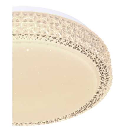 Stropné svietidlo, kov biely, akryl biely, priehľadné plastové krištále, zmena farby svetla pomocou 12