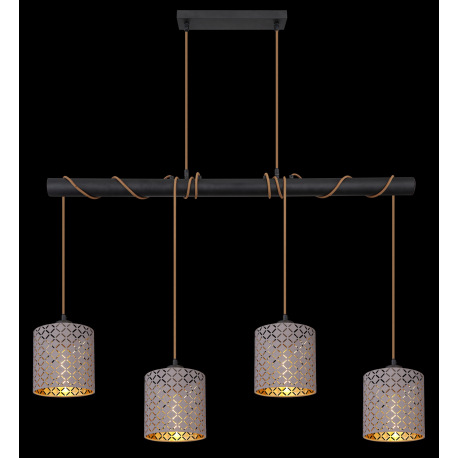 Závesné svietidlo, kov čierny, textil sivý, textilný kábel šampaň, kábel na ovinutie, DxŠxV:1000x160 5