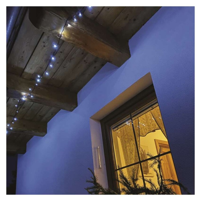 LED vianočná reťaz, 18 m, vonkajšia aj vnútorná, studená biela, časovač 5