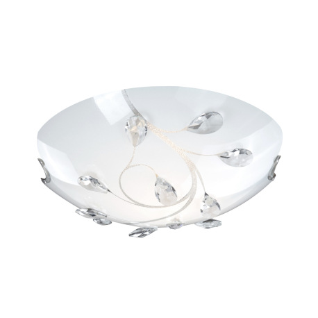 Stropné svietidlo, nikel matný, sklo biele, K5 kryštály priehľadné, Ø 300, V: 100, bez žiaroviek 2xE