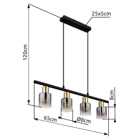 Závesné svietidlo, kov čierny, kov zlatý matný, sklo dymové, priehľadné, kábel PVC čierny, možnosť s 10