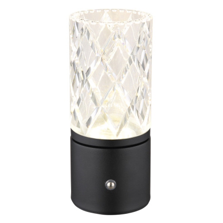 Nabíjateľná stolová lampa, kov čierny matný, akryl číry, kábel PVC čierny, dotykové zapnutie/vypnuti