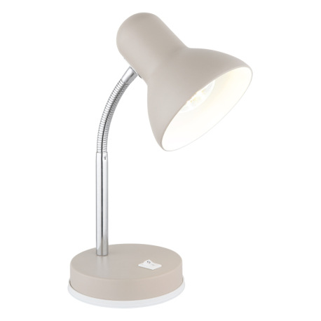 Stolová lampa, kov pieskovej farby, chróm, biela, biely PVC kábel, kolískový vypínač na lampe, flexi