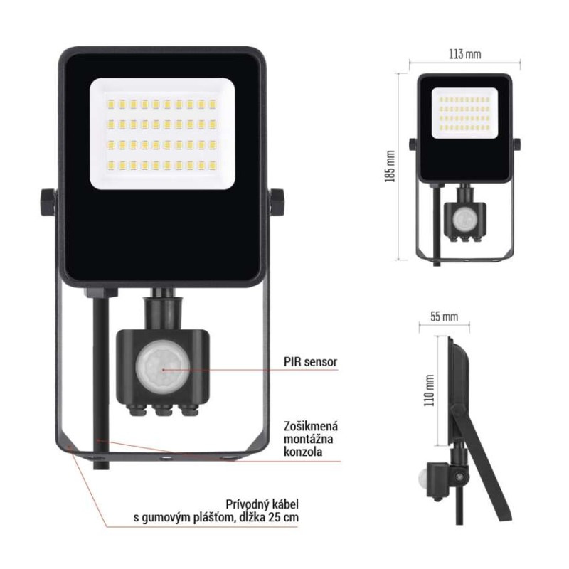 LED reflektor VISIO s pohybovým čidlom, 20 W, neutrálna biela, čierný 11