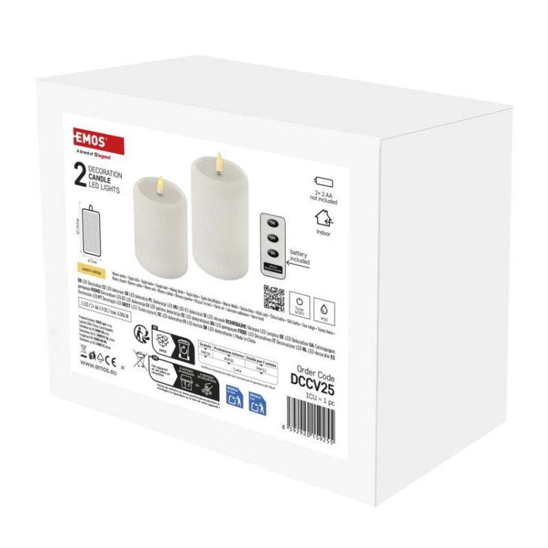 LED dekorácia – 2x vosková sviečka s realistickým plameňom, 4x AA, teplá biela, časovač 2