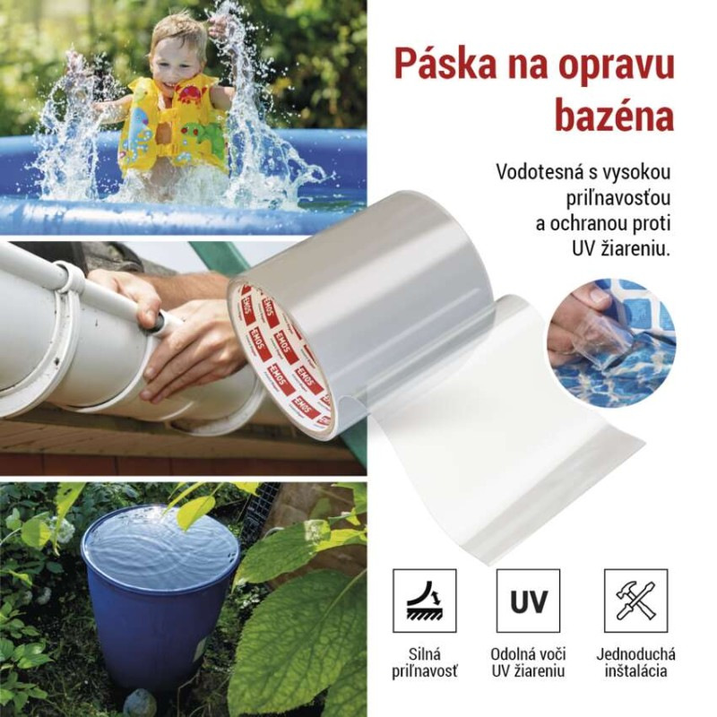 Opravná lepiaca páska na bazény, 1 m × 100 mm, transparentná 1