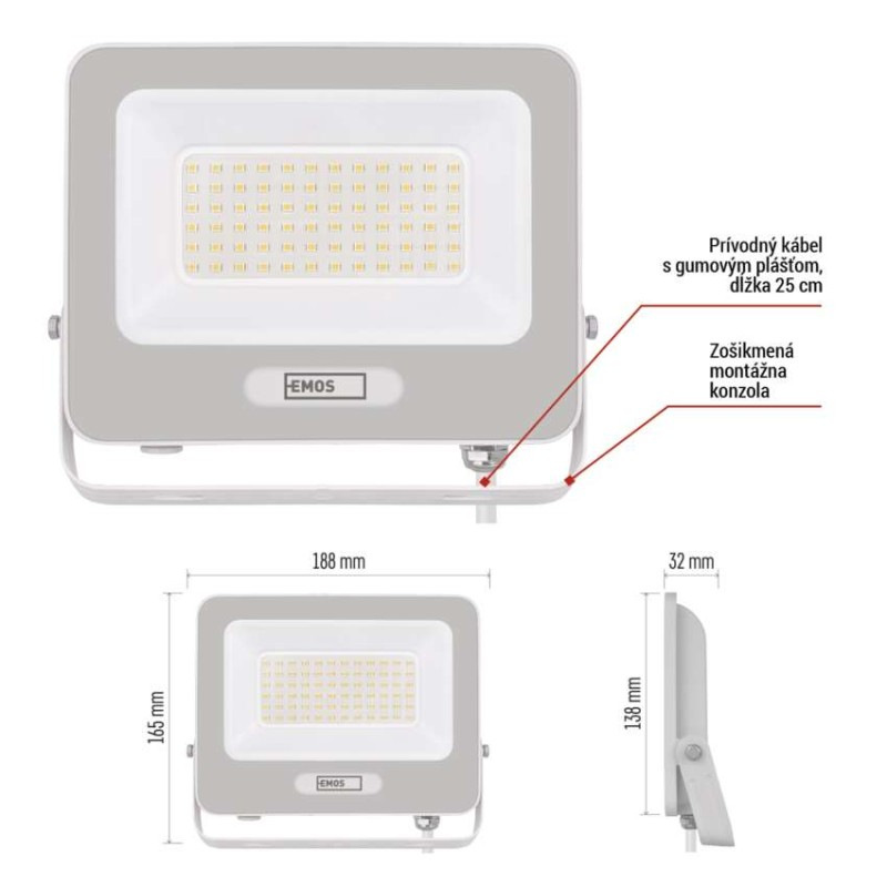 LED reflektor GLARO 50W, biely, IP65, 5000 lm, neutrálna biela 9
