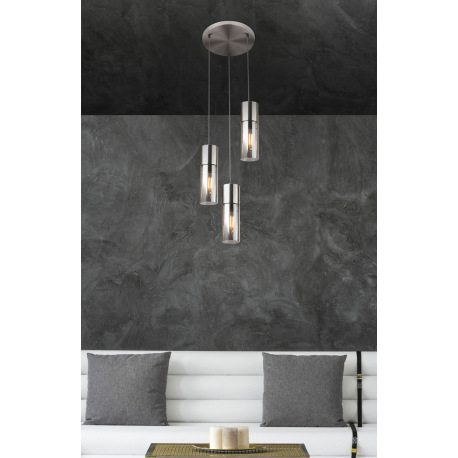 Závesné svietidlo, nikel, dymové sklo, textilný kábel čierny and biely, Ø 300, V: 1500, bez žiarovie 1