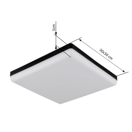 Stropné svietidlo, plast čierny, plast biely, DxŠxV: 300x300x50mm, vrátane LED 18W 230V, zdroj 2000l 6