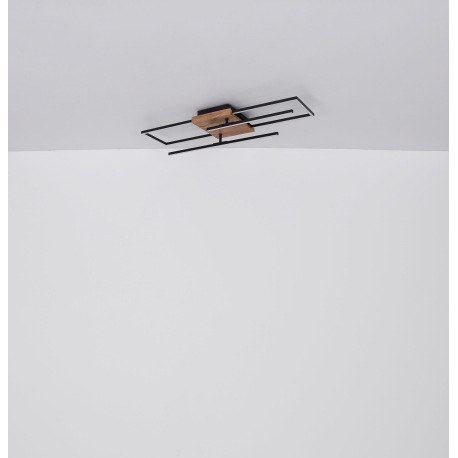 Stropné svietidlo, kov čierny, MDF vzhľad dreva, plast opál, otočné, DxŠxV:600x410x100mm, vrátane LE 9