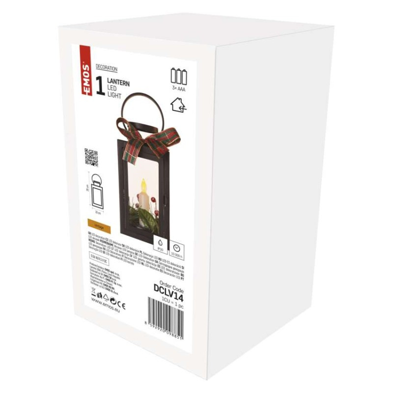 LED dekorácia – vianočný lampáš so sviečkou čierny, 20 cm, 3x AAA, vnútorný, vintage 1