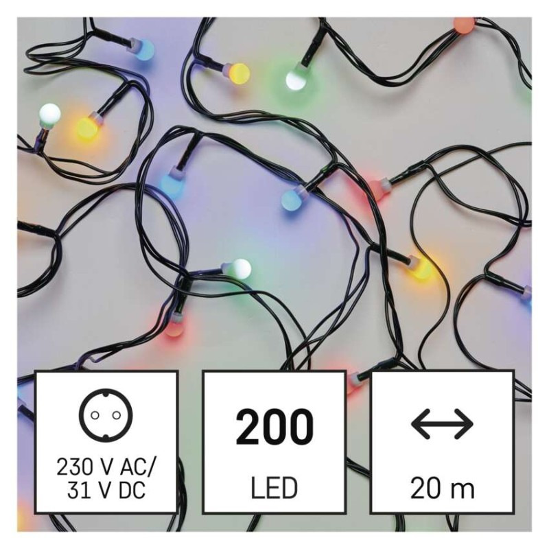 LED vianočná cherry reťaz – guličky, 20 m, vonkajšia aj vnútorná, multicolor, časovač 1