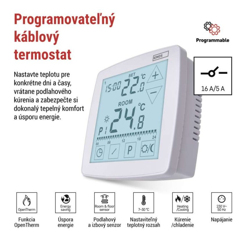 Izbový programovateľný drôtový OpenTherm termostat P56A01 1