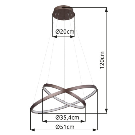 Závesné svietidlo, kov kávová farba matná, plast biely, stmievateľné, pam. funkcia, výškovo nastavit 10