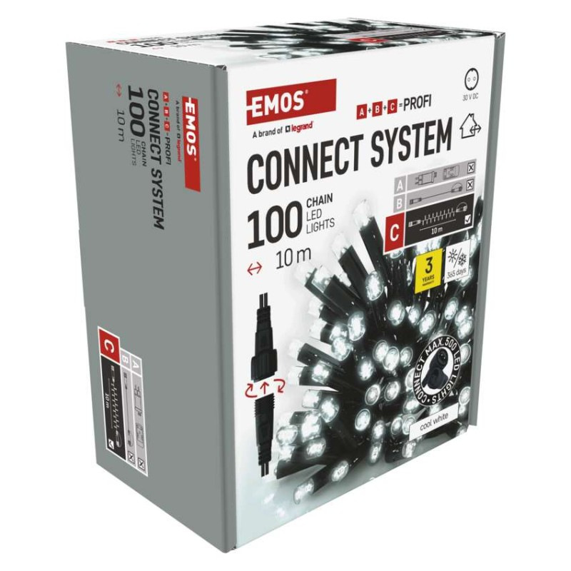 Profi LED spojovacia reťaz čierna, 10 m, vonkajšia aj vnútorná, studená biela 12