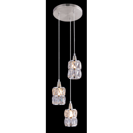 Závesné svietidlo, nikel matný, chróm, sklenené krištále, Ø250, V:1200, bez žiaroviek 3xE14, max. 40 7