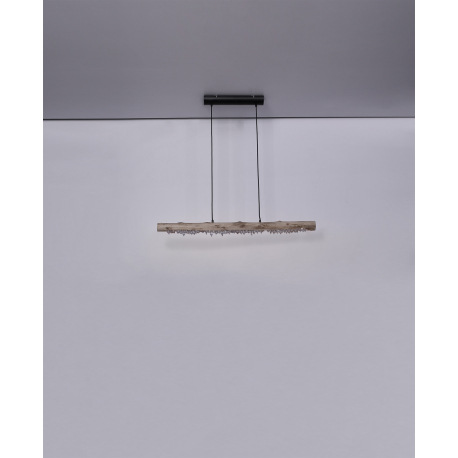 Závesné svietidlo kov čierny matný, drevo prírodej farby, akrylové kryštály číre, textilný kábel čie 19