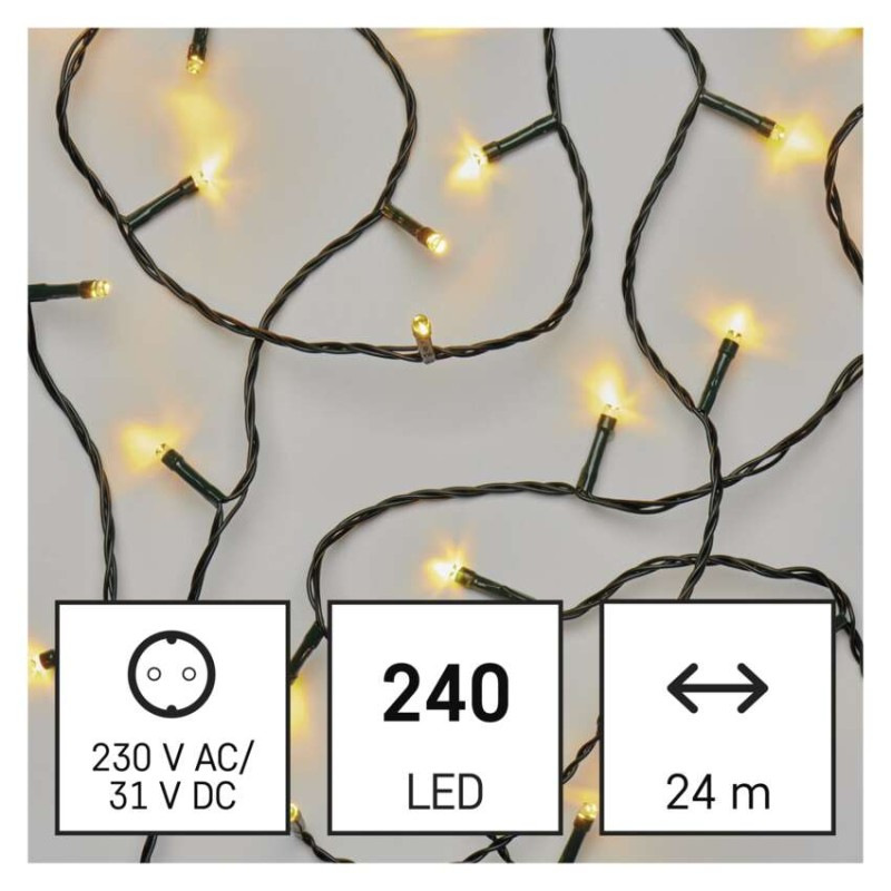 LED vianočná reťaz, 24 m, vonkajšia aj vnútorná, teplá biela, programy, časovač 4