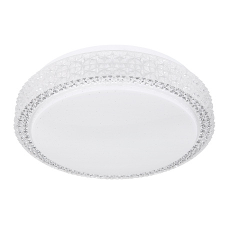 Stropné svietidlo, kov biely, akryl biely, priehľadné plastové krištále, zmena farby svetla pomocou 10