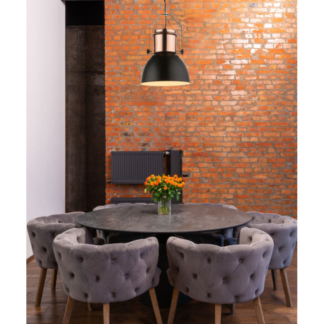 Závesné svietidlo, kov medený, kov čierny, čierny textilný kábel, Ø 270, V:1200, bez žiarovky 1xE27, 6