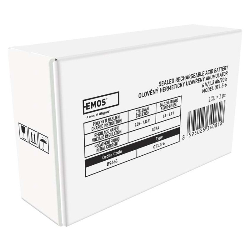 Bezúdržbový olovený akumulátor 6 V/1,3 Ah, faston 4,7 mm 6
