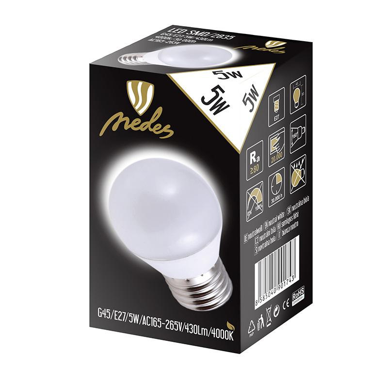 LED žiarovka 5W - G45 / E27 / SMD / 4000K - ZLS827 4