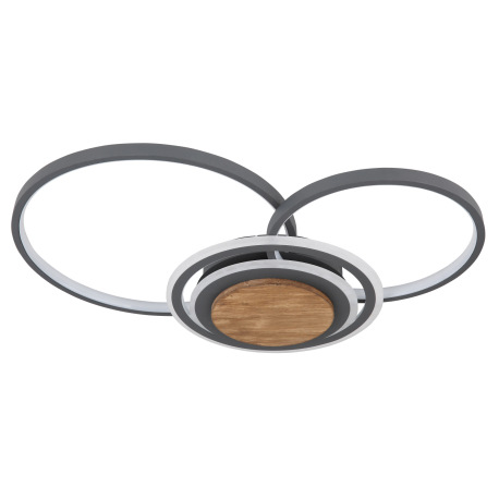 Stropné svietidlo, kov grafit, tmavohnedé drevo, akryl opál, DxŠxV:650x450x80, vrátane 1xLED 40W 230 7