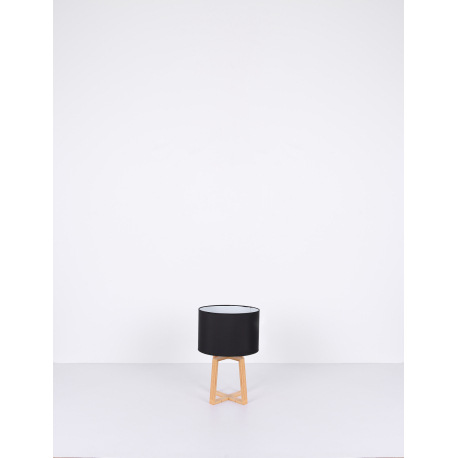 Stolová lampa, drevo hnedé, plast sivý, textil čierny, ø: 300mm, V:450mm, dĺžka kábla 1800mm, bez ži 15