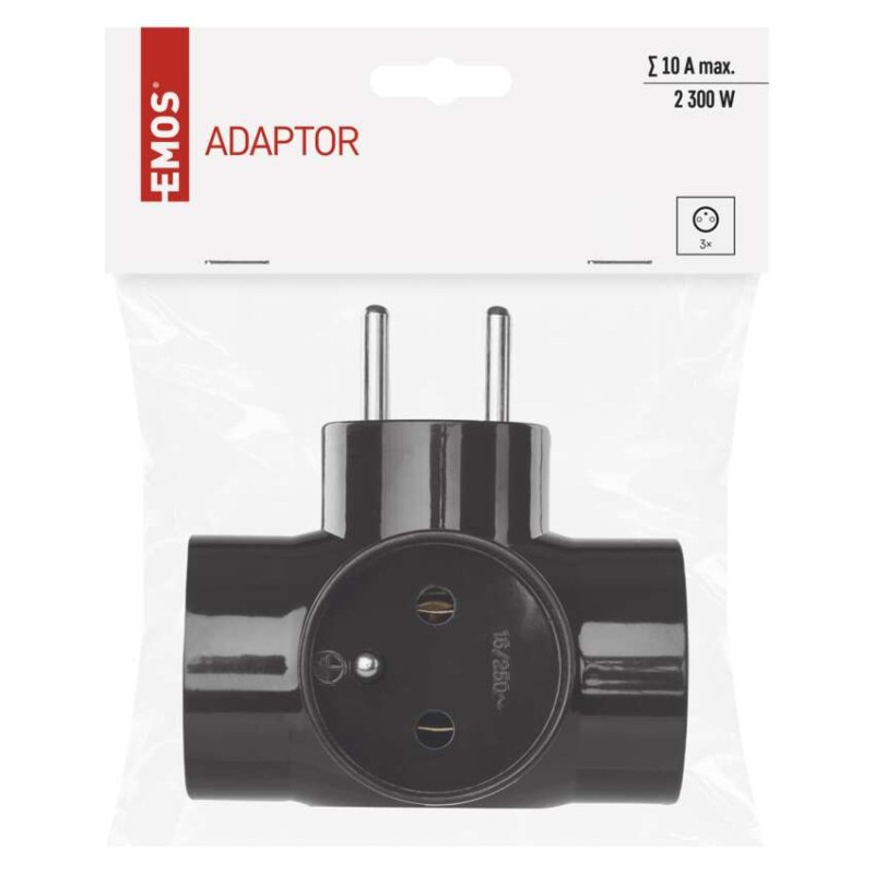 Rozbočovacia zásuvka 3× guľatá, čierny 5