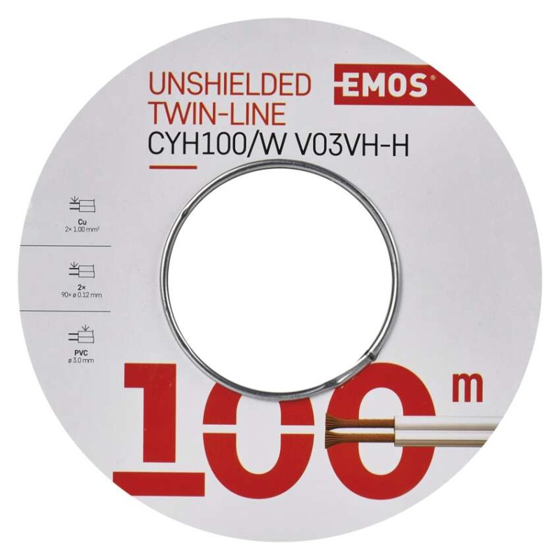 Dvojlinka netienená 2×1,0mm biela, 100m 2