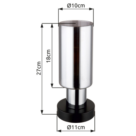 Stolové svietidlo, kov čierny, sklo dymovej farby, kábel PVC čierny, kolískový vypínač na kábli, ø: 7