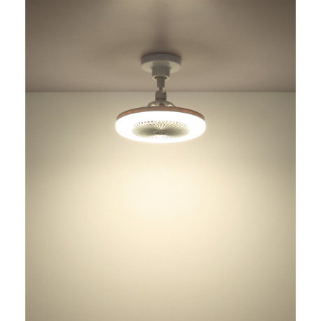 Stropný ventilátor, plast biely matný/priehľadný, stmievateľný, viacero rýchlostí pomocou nástenného 10