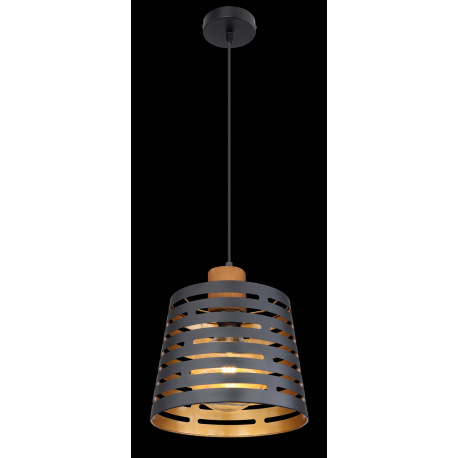 Závesné svietidlo, drevo, kov čierny a zlatý, Ø 250, V: 1200, bez žiarovky 1xE27, max. 60W 230V 2