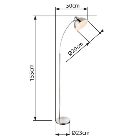 Stojanové svietidlo, kov nikel matný, chróm, kábel 1,8m, vypínač, DxŠxV:500x230x1550, bez žiarovky 1 5