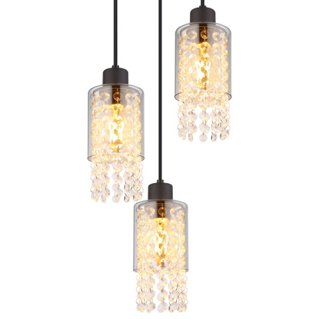 Závesné svietidlo kov čierny matný, sklo dymové, sklo kryštály číre, kábel PVC čierny, ø: 250mm, V: 10
