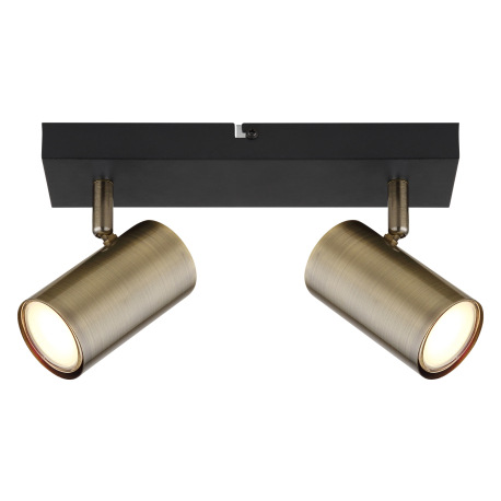 Nástenné svietidlo, kov čierny, mosadz, DxŠxV:260x60x120mm, bez žiaroviek 2x GU10, max. 35W 230V 3