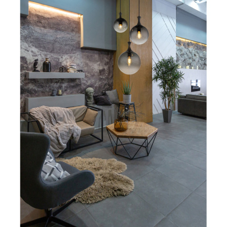 Závesné svietidlo, kov čierny, sklenené gule dymovej farby, kábel PVC čierny, výškovo nastaviteľné, 9