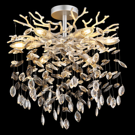 Stropné svietidlo, kov strieborná matná farba, sklenené krištále dymová farba, číre, flexo na objímk 2