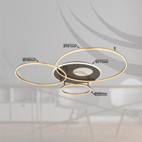 Stropné svietidlo, brúsený hliník zlatý/antracit, plast biely, akryl, zrkadlový 3D efekt, stmievateľ 12