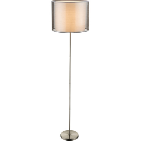 Stojanové svietidlo, kov nikel matný, plast, textil sivý, výška tienidla 31 cm, vypínač, Ø 400, V:16 7