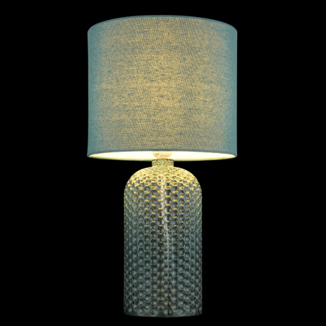 Stolová lampa, svetlozelené sklo, bledozelený textil, biely PVC kábel, kolískový vypínač na kábli ø: 15