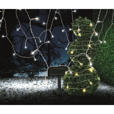 Solárna svetelná reťaz, plast čierny, plast transparentný, kábel od solárneho panelu k prvej LED 3m, 13