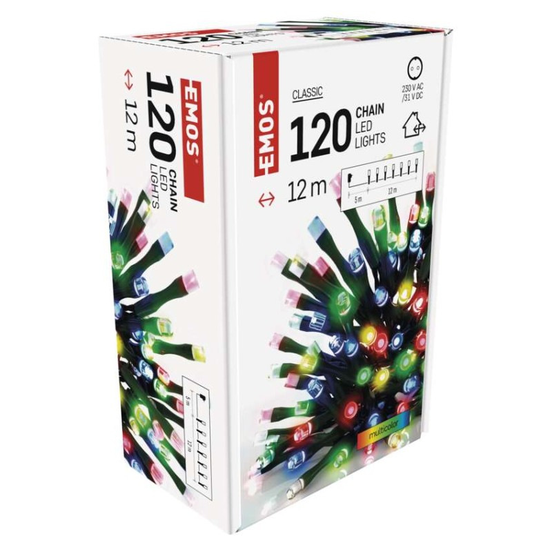 LED vianočná reťaz, 12 m, vonkajšia aj vnútorná, multicolor, časovač 7