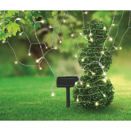 Solárna svetelná reťaz, plast čierny, plast transparentný, kábel od solárneho panelu k prvej LED 3m, 11