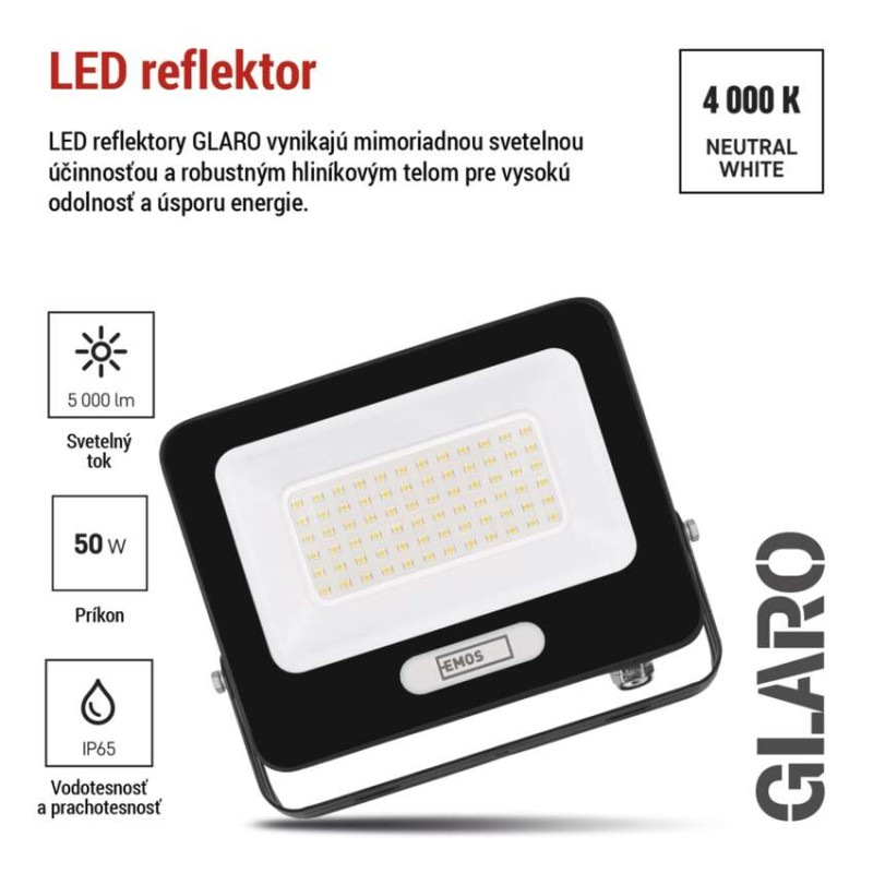 LED reflektor GLARO 50W, čierny, IP65, 5000 lm, neutrálna biela 6