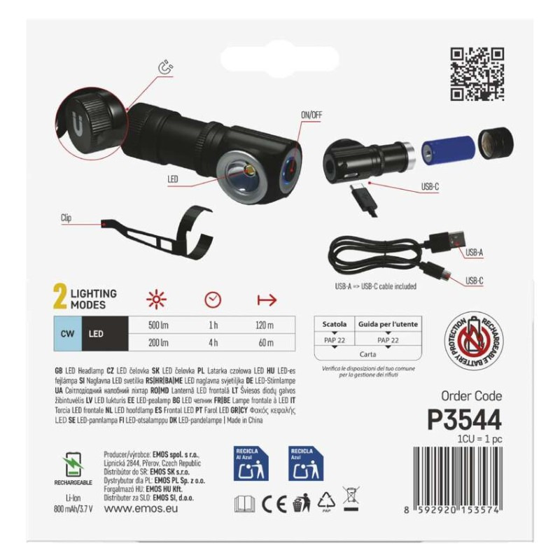 LED nabíjacia čelovka P3544, 500 lm, Li-Ion 800 mAh 13